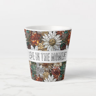 Glam Champagne Gold Red White Flowers Latte Mug