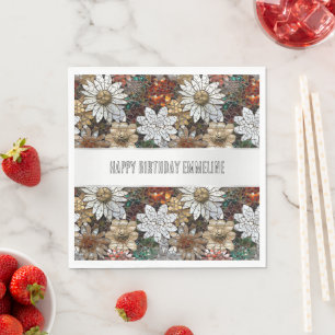 Glam Champagne Gold Red White Flowers Napkin
