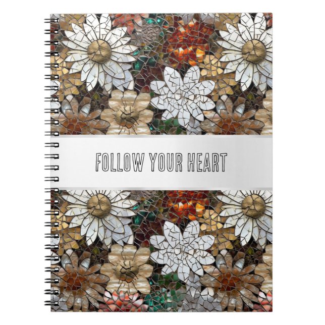Glam Champagne Gold Red White Flowers Notebook (Front)