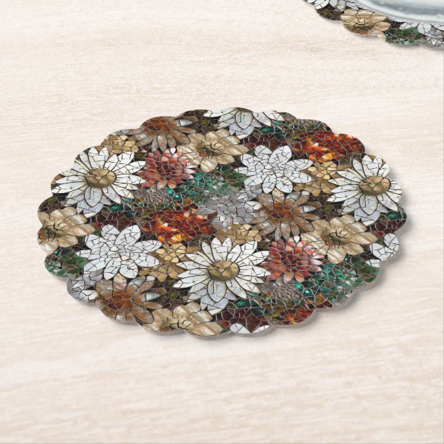 Glam Champagne Gold Red White Flowers Paper Coaster (Angled)