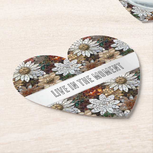 Glam Champagne Gold Red White Flowers Paper Coaster (Angled)