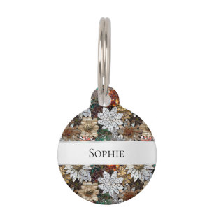 Glam Champagne Gold Red White Flowers Pet Tag
