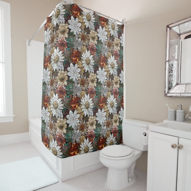 Glam Champagne Gold Red White Flowers Shower Curtain (In Situ)
