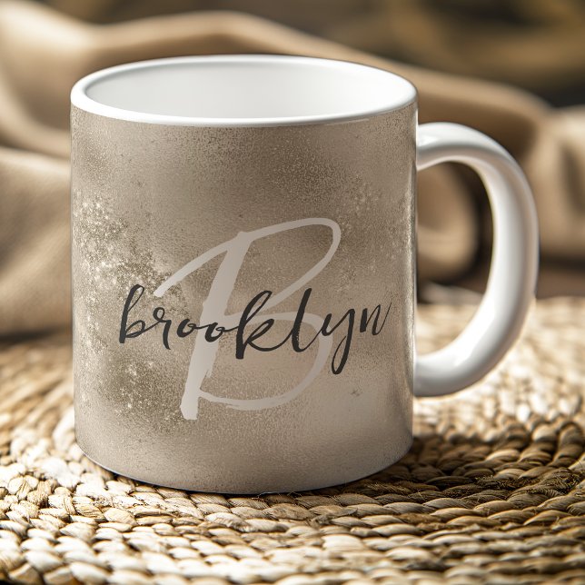 Glam Champagne Gold Trendy Script Monogram Coffee Mug (Creator Uploaded)