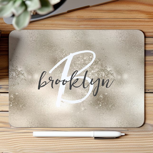 Glam Champagne Gold Trendy Script Monogram  Mouse Mat (Creator Uploaded)
