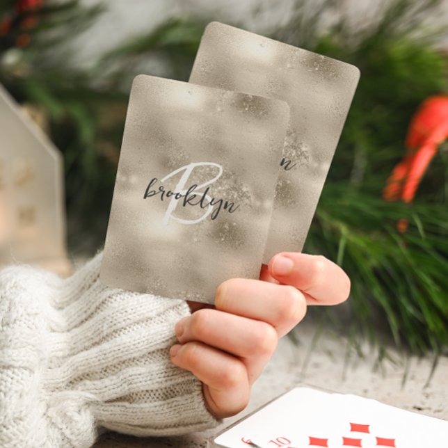 Glam Champagne Gold Trendy Script Monogram Playing Cards (Creator Uploaded)