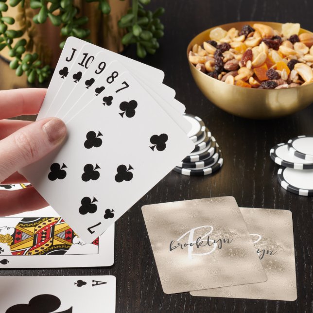 Glam Champagne Gold Trendy Script Monogram Playing Cards (In Situ)