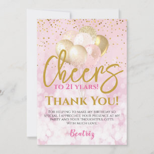 Glam Cheers To 21 Years 21st Birthday Thank You Card