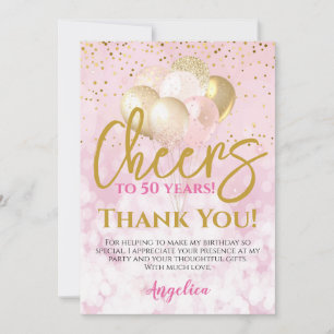Glam Cheers To 50 Years 50th Birthday Thank You Card