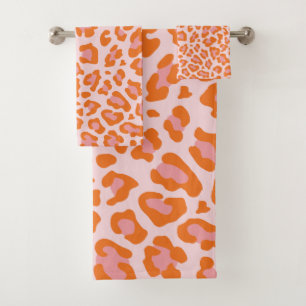 Glam Cheetah Print Pattern in Orange and Pink Bath Towel Set