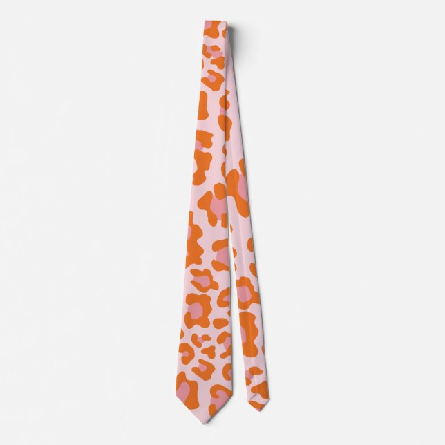 Glam Cheetah Print Pattern in Orange and Pink  Tie (Front)