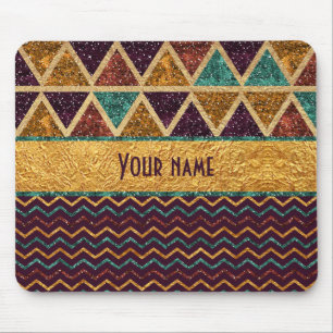 Glam Chevrons Triangles Faux Gold Foil Glitter Mouse Mat