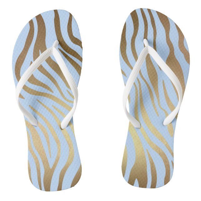 Glam Chic Blue Gold Tiger Zebra Skin Flip Flops (Footbed)