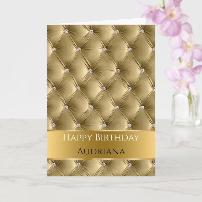Glam Chic Gold Faux Velvet Silver Birthday Card (Orchid)
