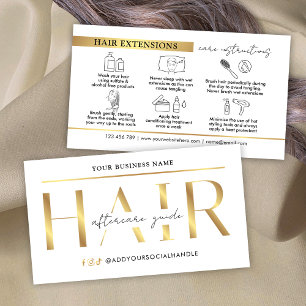 Glam Chic Gold Hair Extensions Care Instructions Business Card