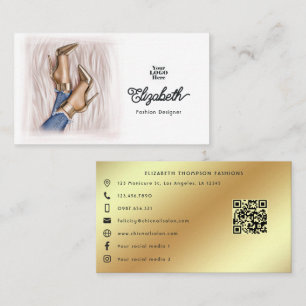 Glam Chic Gold Stilettos and Denim Fashion Design Business Card