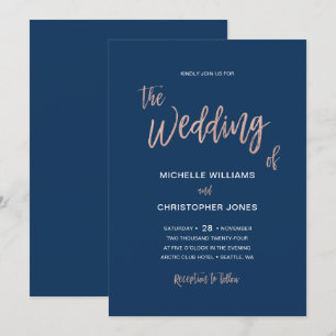 Glam Chic Navy & Rose Gold Wedding Invitation Card