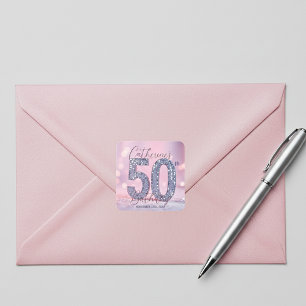 Glam Chic Pink and Silver Sequin 50th Birthday Square Sticker