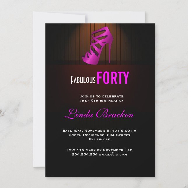 Glam Chic Pink High Heel Fabulous Forty Invite (Front)