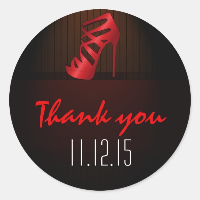 Glam Chic Red High Heels Spotlight Thank You Classic Round Sticker (Front)
