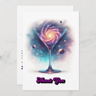Glam Chic Retro Martini Galaxy Glass Design Thank You Card