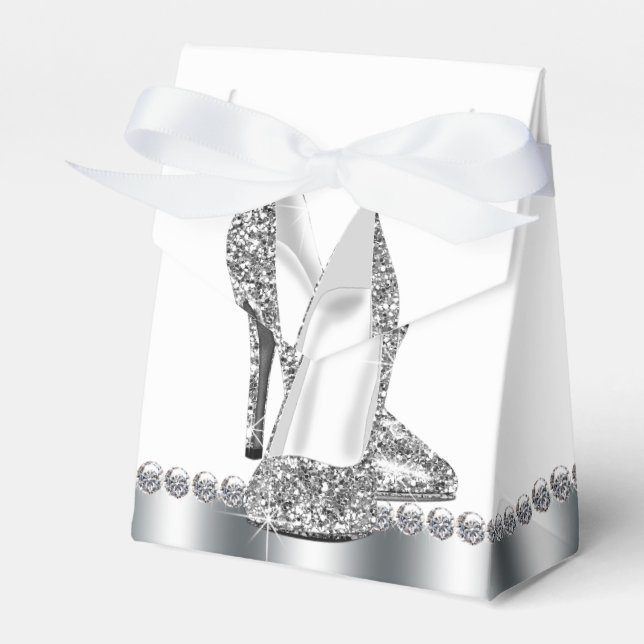 Glam Chic Silver Glitter High Heel Shoe Favour Box (Front Side)
