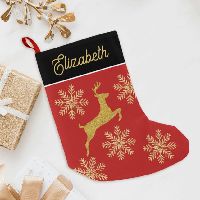Glam Christmas Glittery Red Green Gold Snowflakes Small Christmas Stocking (Creator Uploaded)