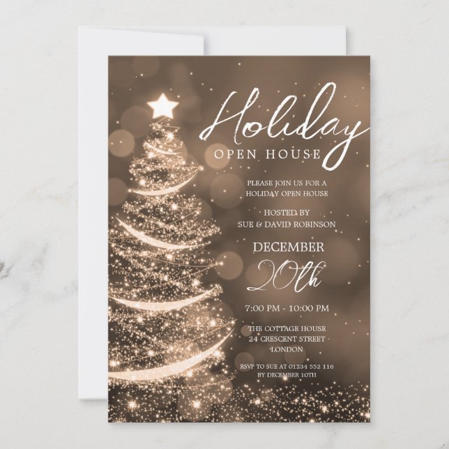 GLAM Christmas Holiday Open House Party Gold Invitation (Front)