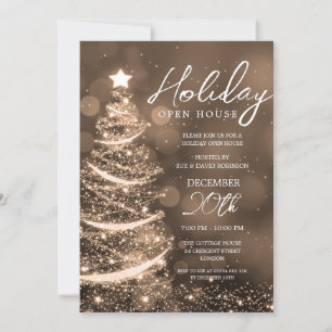GLAM Christmas Holiday Open House Party Gold Invitation