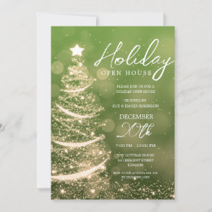 GLAM Christmas Holiday Open House Party Green Invitation