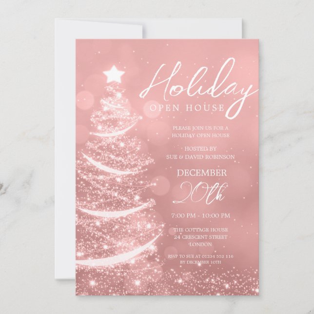 GLAM Christmas Holiday Open House Party Rose Gold  Invitation (Front)