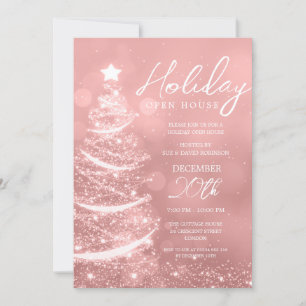 GLAM Christmas Holiday Open House Party Rose Gold Invitation