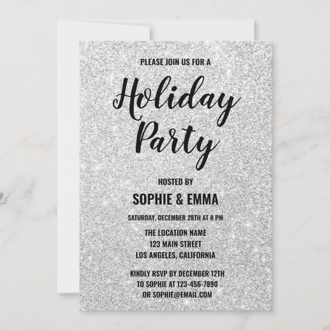 Glam Christmas Holiday Party Silver Glitter Bling Invitation (Front)
