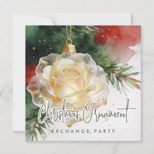 Glam Christmas Ornament Shaped Like a Rose Invi Invitation
