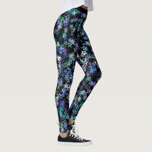 Glam Cluster of Stars Blue Purple Trendy Design Leggings