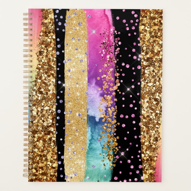 Glam colourful glitter rainbow sparkle chic planner (Front)