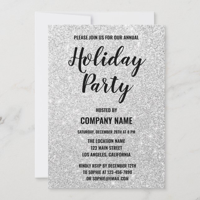 Glam Company Holiday Party Silver Glitter Sparkles Invitation (Front)
