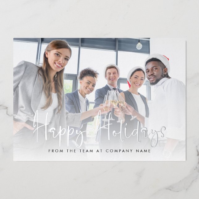 Glam Company Photo Logo QR Happy Holidays Real Foil Holiday Card (Front)