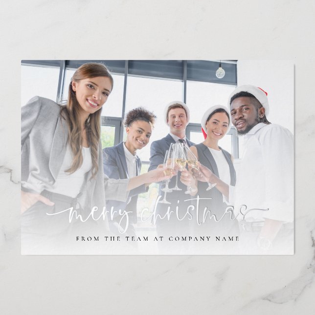 Glam Company Photo Logo QR Merry Christmas Real Foil Holiday Card (Front)