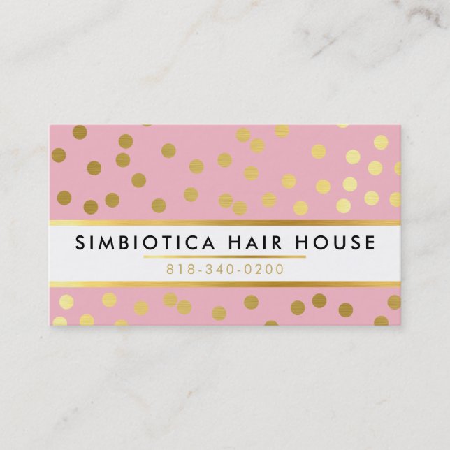 GLAM CONFETTI modern dot pattern gold pale pink Business Card (Front)