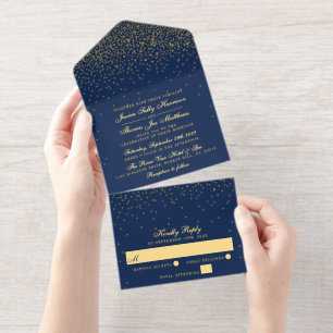 Glam Confetti Wedding Real Foil Pressed All In One Invitation