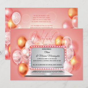 Glam Coral Modern Laptop Virtual Baby Girl Shower Invitation