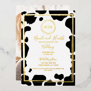 Glam Cow Print Modern Border Wedding Photo Gold