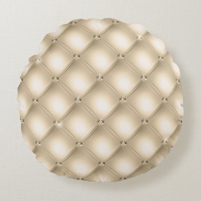 Glam Cream Champagne Diamond Glitz Wedding  Round Cushion (Front)