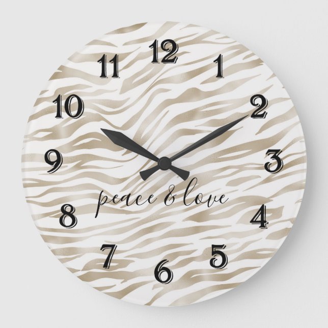 Glam Cream White Zebra Print Large Clock (Front)