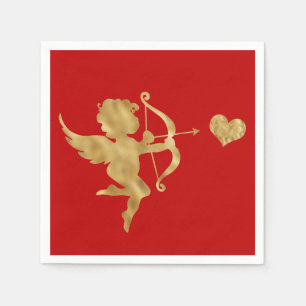 Glam Cupid Gold Red Heart Valentine Napkin