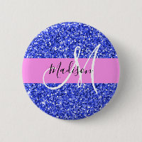 Glam Dark Blue Pink Glitter Sparkles Name Monogram