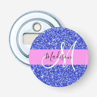 Glam Dark Blue Pink Glitter Sparkles Name Monogram Bottle Opener