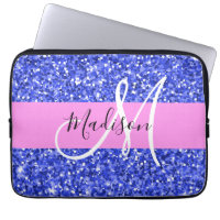 Glam Dark Blue Pink Glitter Sparkles Name Monogram