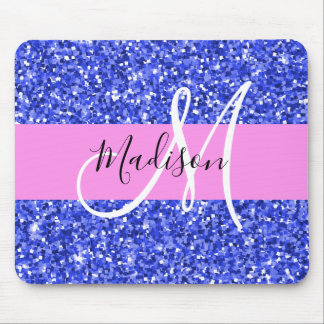Glam Dark Blue Pink Glitter Sparkles Name Monogram Mouse Mat